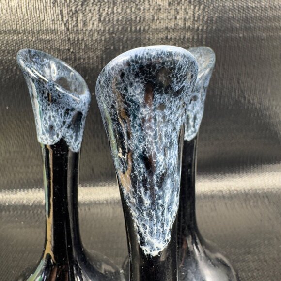 Van Briggle Art Pottery Triple Bud Vase Attached Signed Black Crackled Glaze VTG - Picture 7 of 11